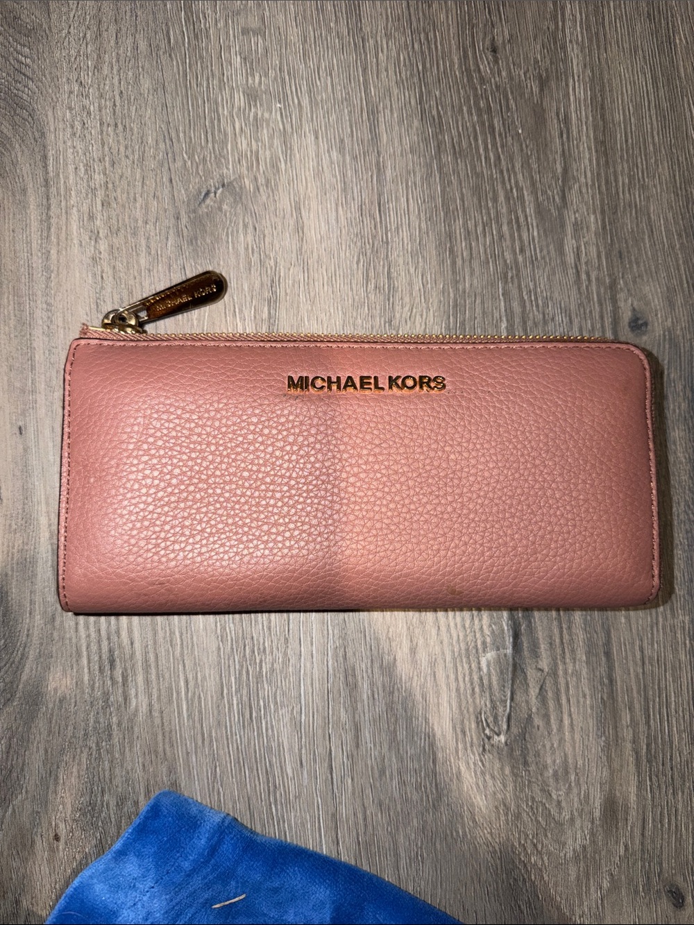 Michael Kors Dusty Rose Zip-Around Pebbled Leather Wallet